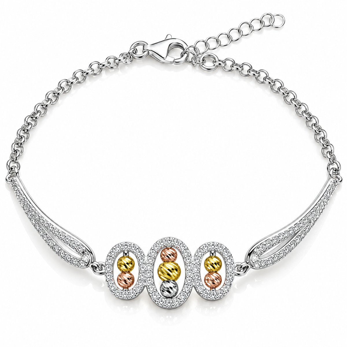Brățară Damă „Trinità Aurelia” din Argint 925 – Accente Tricolore, Zirconii Strălucitoare. BD379