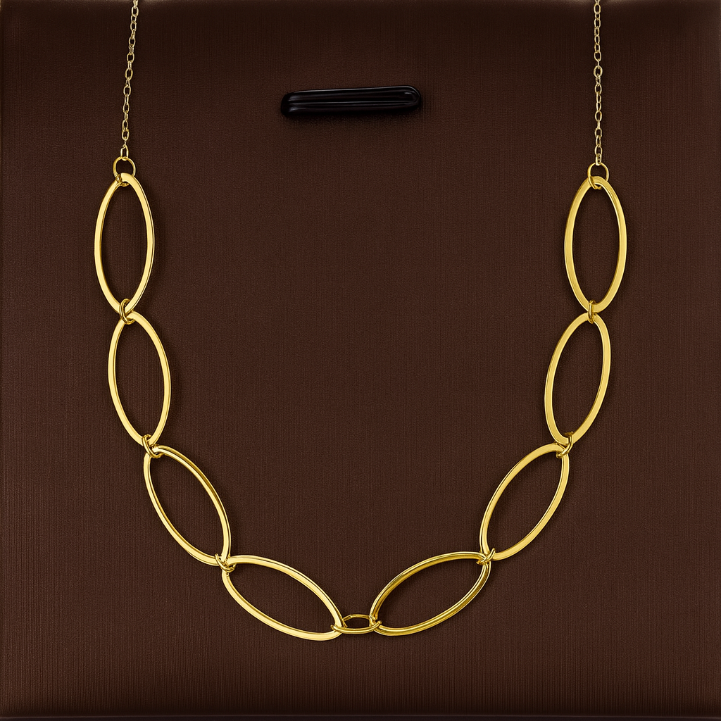 Colier elegant din argint 925 placat cu aur de 14K, design oval modern, lungime ajustabilă