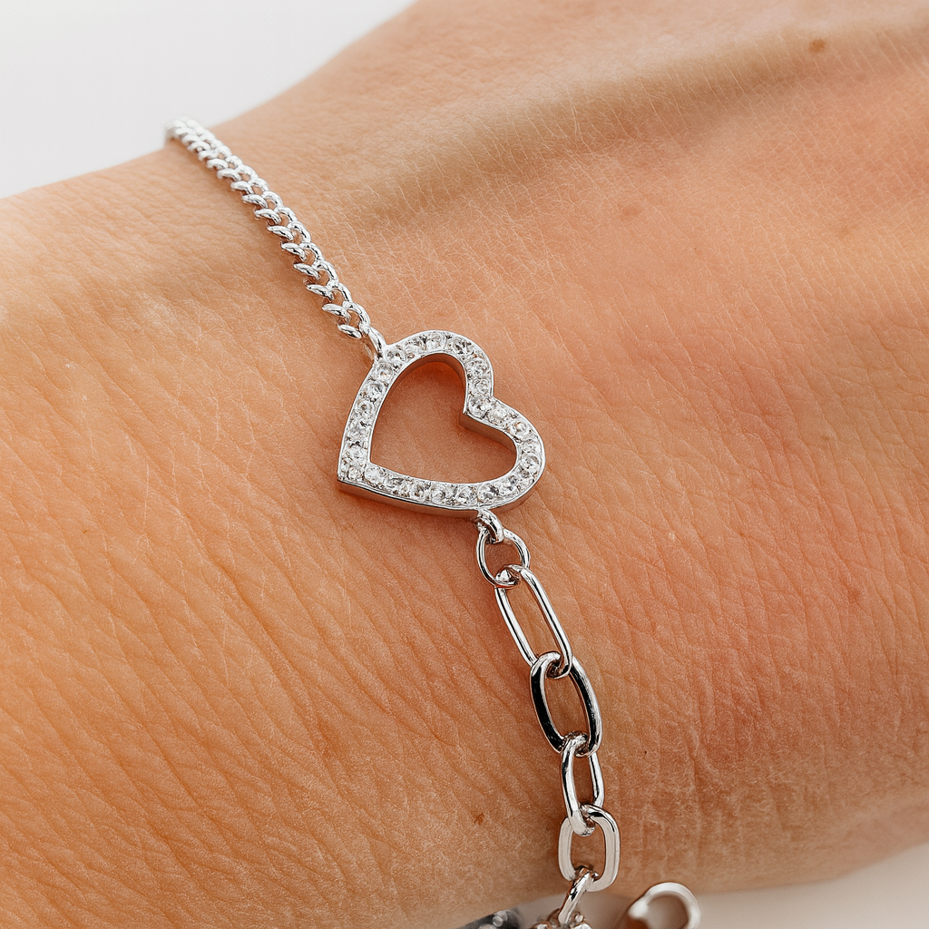 Brățară de lux Aurelia Heartline din argint 925 rodiat cu inimă pavé zirconii