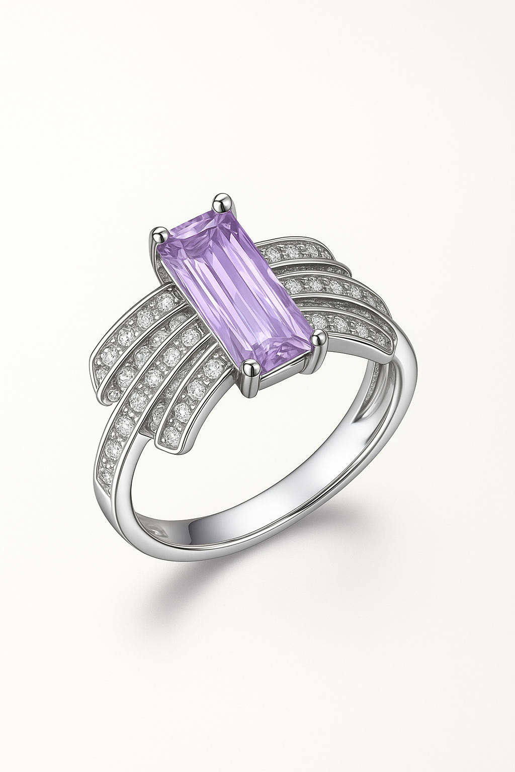 Inel din argint 925 statement cu piatră mov deschis Eternal Shine, marimea 12