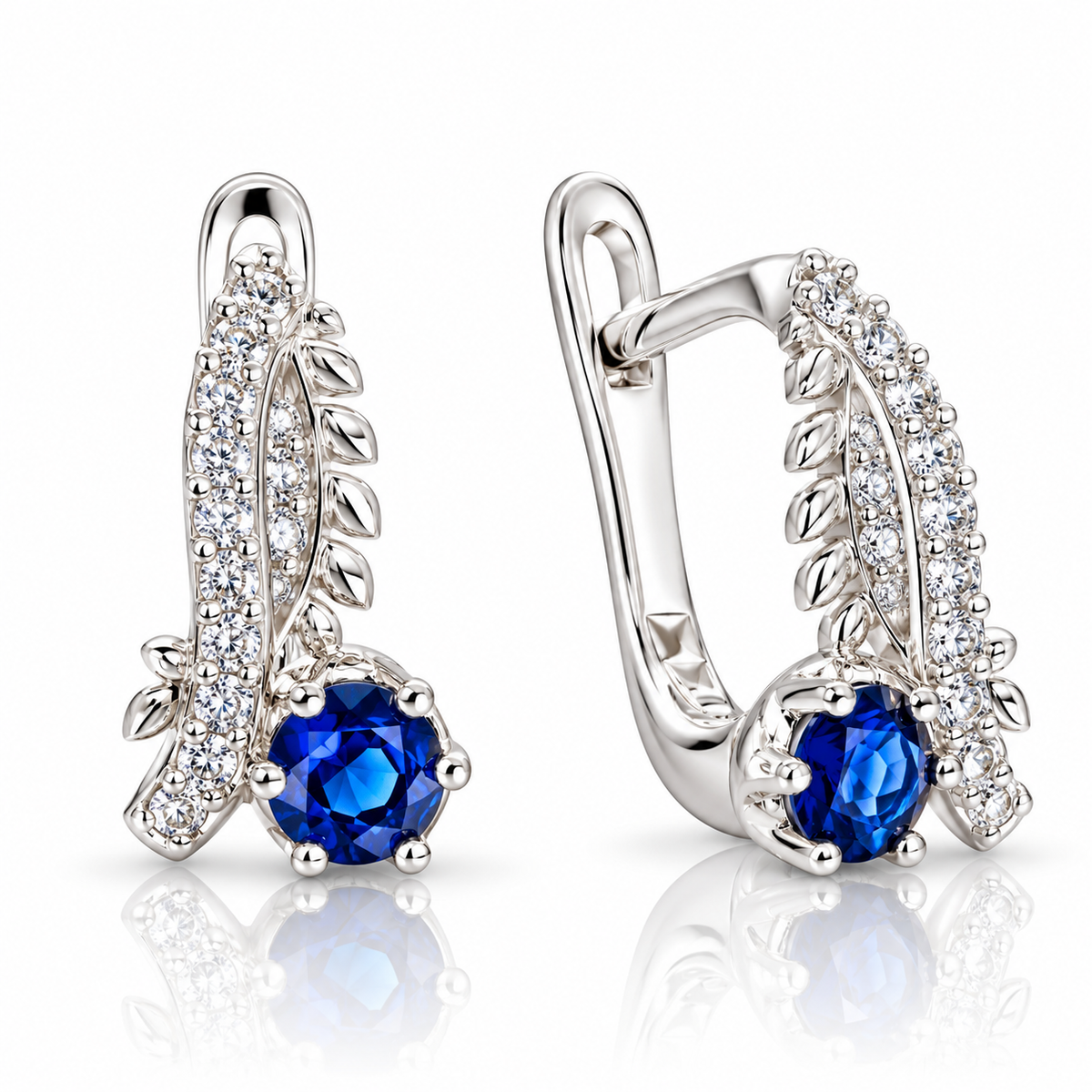 Cercei din Argint 925 „Blue Leaf” – Frunză cu Piatră Albastră și Zirconii