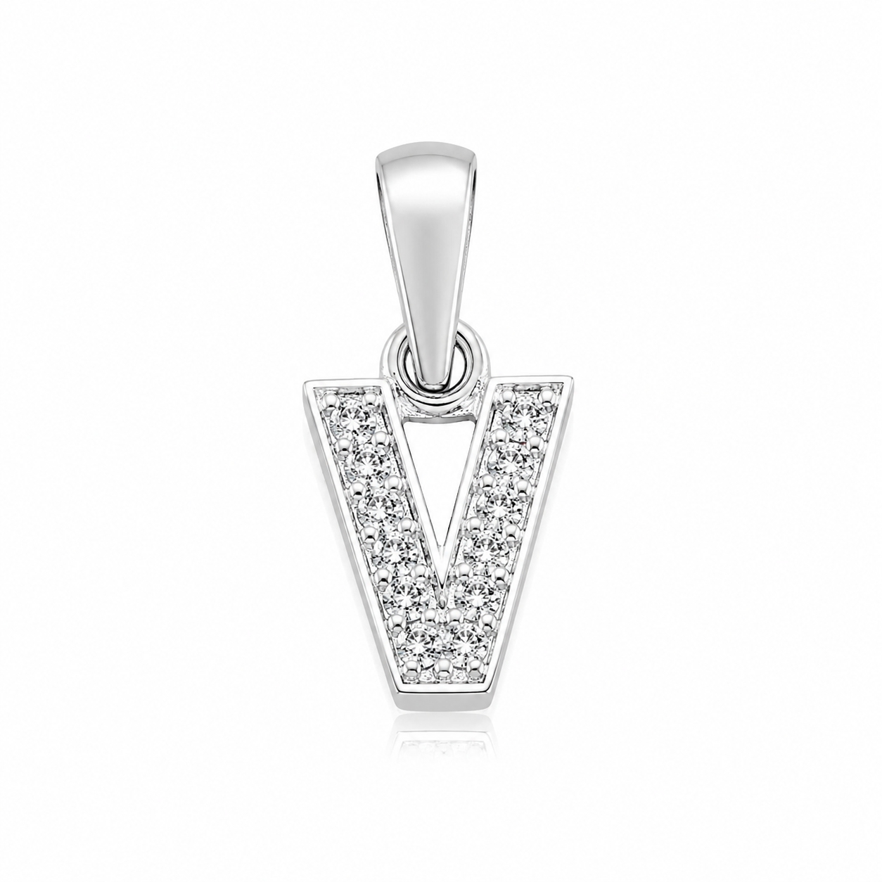 Pandantiv cu Inițiala V din Argint 925 cu Zirconii – 1 cm, Litera V Elegantă, Cadou Personalizat pentru Femei P61