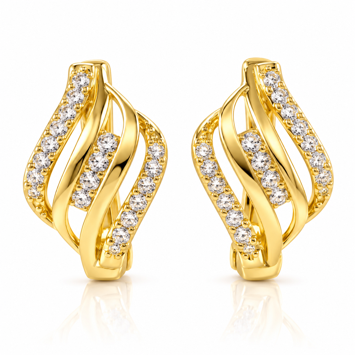 Cercei Elegance Golden Waves din Argint 925 Placat cu Aur – Design Ondulat cu Pietre Strălucitoare. CD682