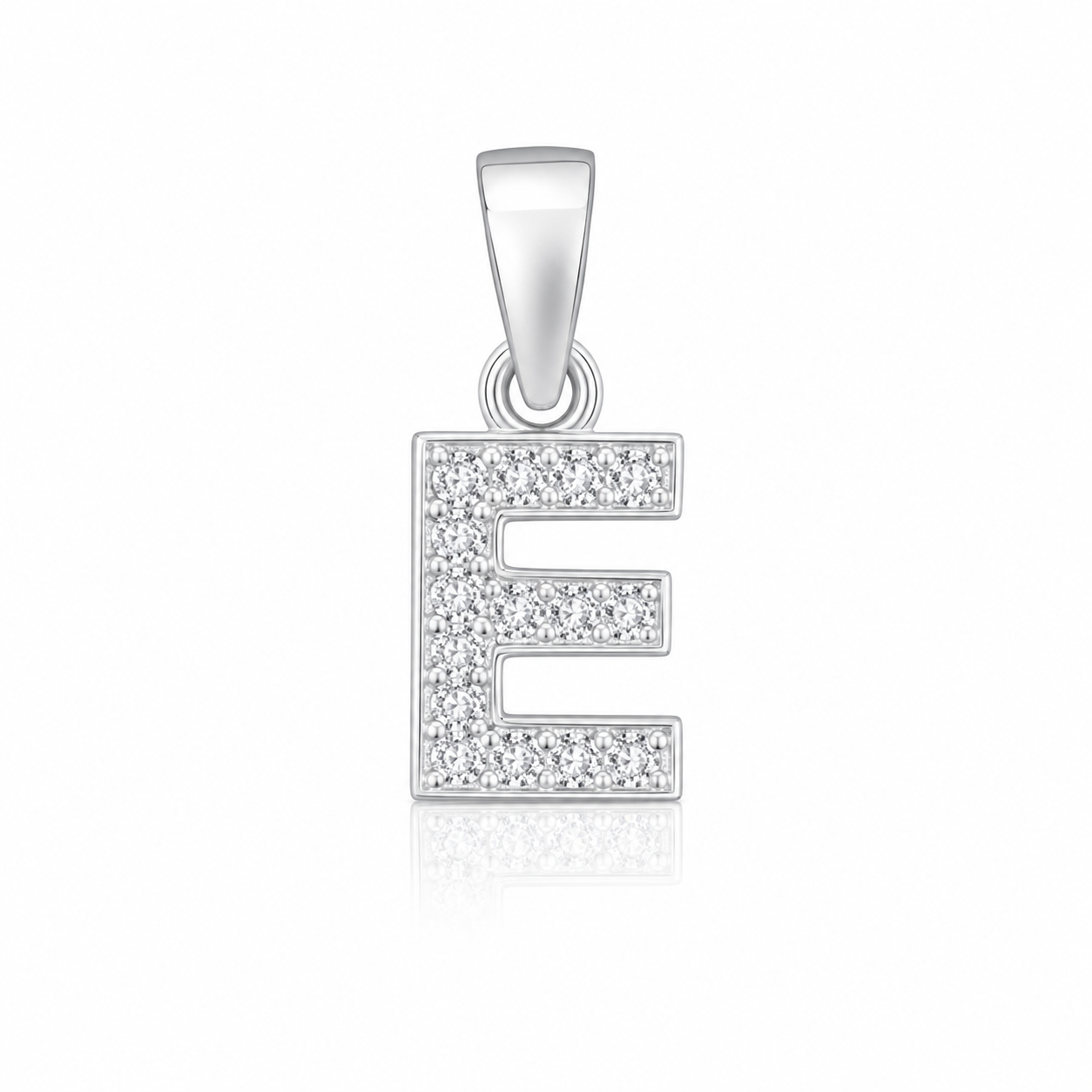 Pandantiv cu Inițiala E din Argint 925 și Zirconii – Literă E Elegantă, 1 cm, 0.76 g, Bijuterie Personalizată pentru Femei P61
