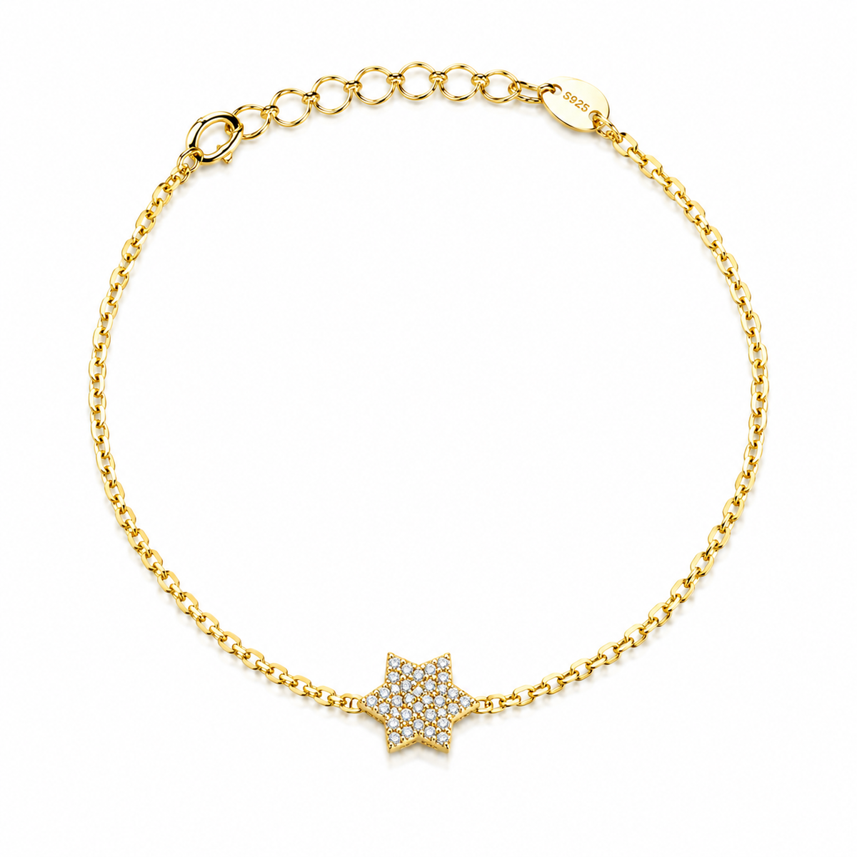 Brățară din Argint 925 Placată cu Aur „Steaua Dorințelor” cu Zirconii – 13 + 3 cm BD467