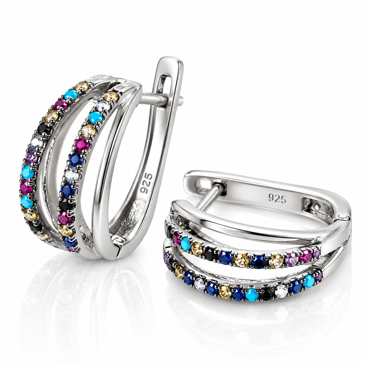 Cercei din Argint 925 Rainbow Elegance – Tortițe cu Pietre Multicolore