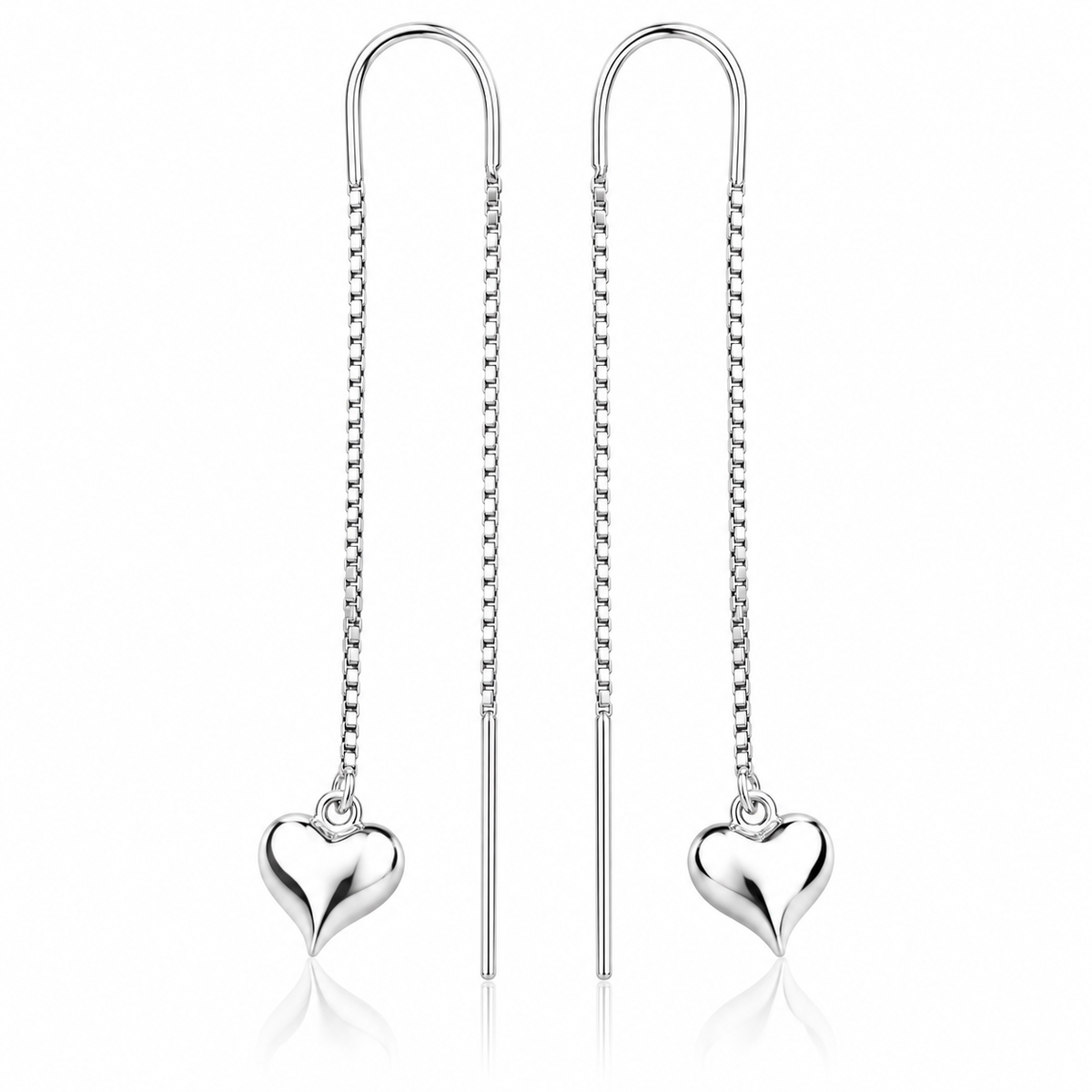 Cercei Lungi Inimă din Argint 925 – Model Threader cu Lănțișor Fin, 8 cm, 2,82 g – Eleganță și Iubire