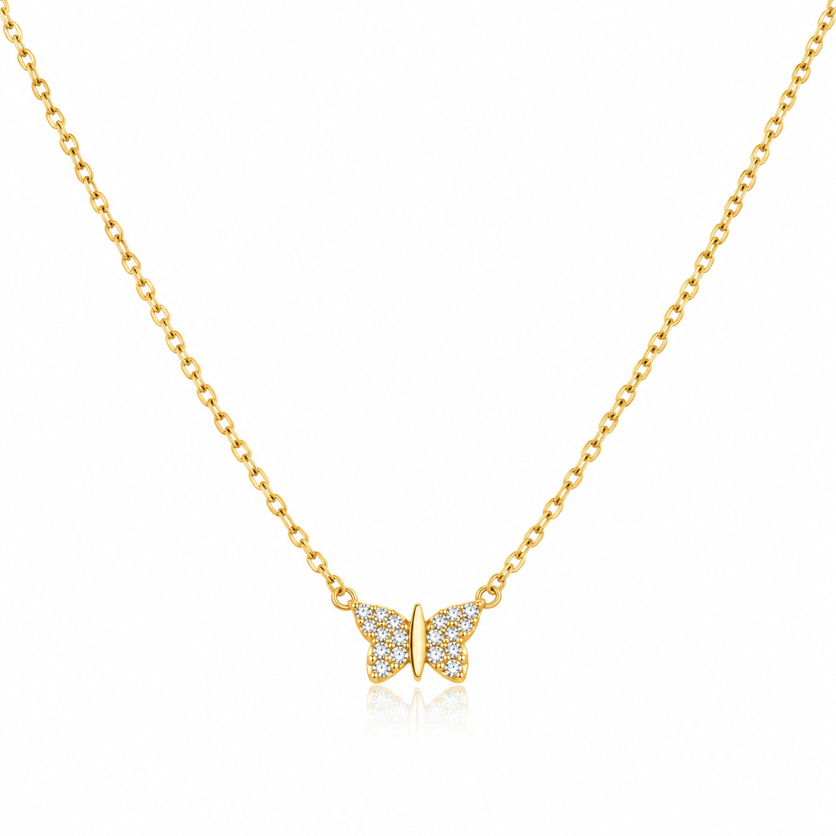 Colier Fluture Delicat din Argint 925 Placat cu Aur, cu Zirconii Strălucitoare – 40 + 5 cm. C188