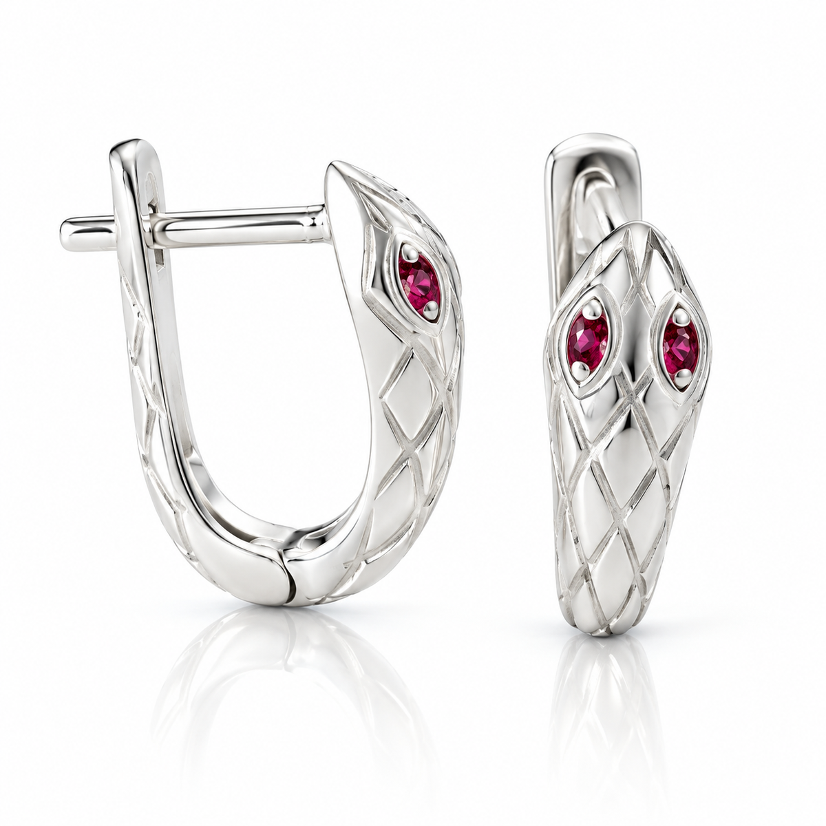 Cercei Argint 925 Serpentina Ruby – Model Șarpe cu Pietre Roșii, Design Elegant și Simbol al Protecției. CD674