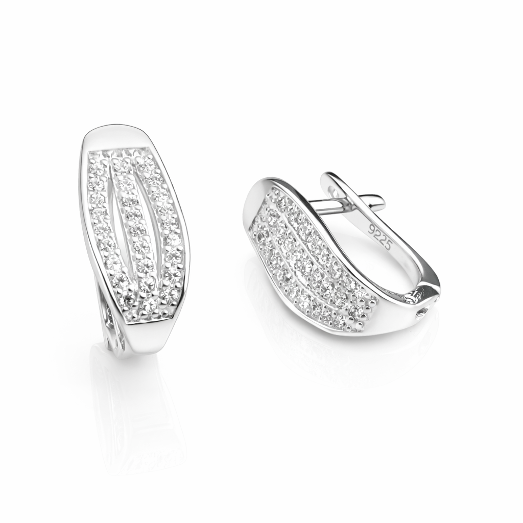 Cercei „Lunaria Glow” din Argint 925 cu Zirconii Pavé, Design Modern Lucios. CD533