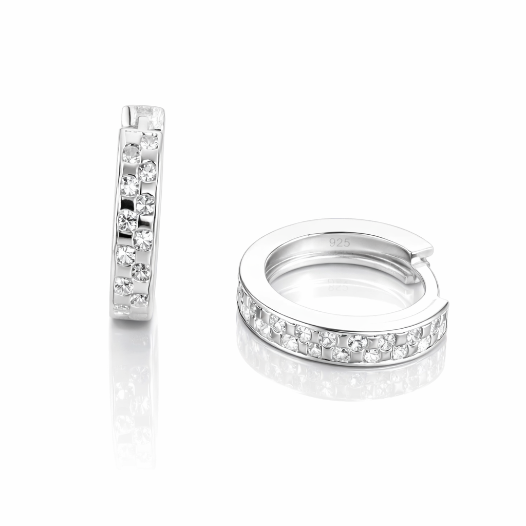 Cercei Tip Inel din Argint 925 cu Zirconii – Diametru 15 mm, Lățime 3 mm. CD544