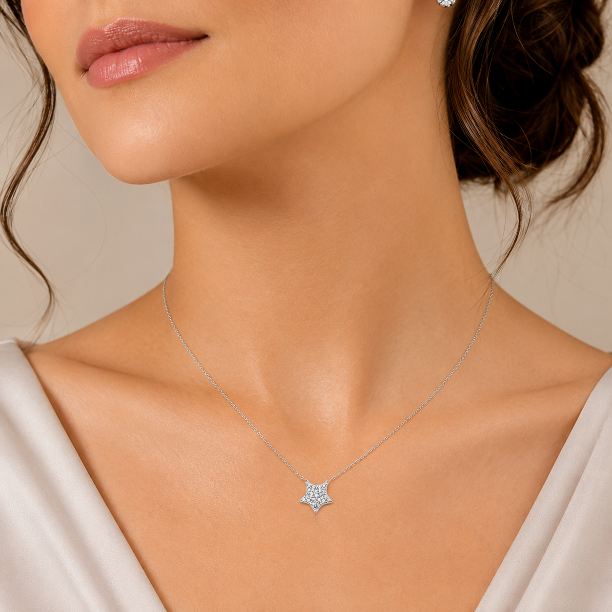 Colier Stea din Argint 925 cu Zirconii – Lant Reglabil 41+5 cm, Pandantiv 10 mm, Elegant si Stralucitor – Infinity Bijoux. C232