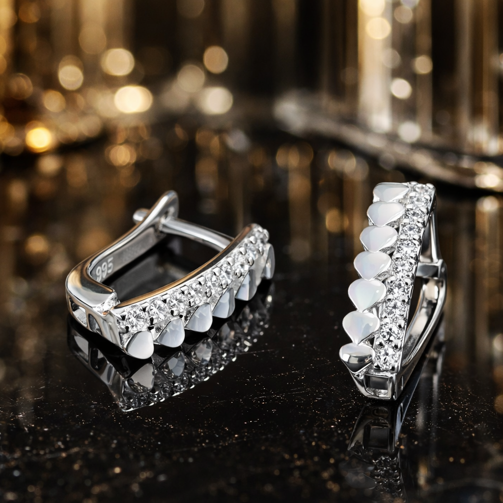 Cercei din Argint 925 cu Inimi Delicate și Zirconii Strălucitoare, 14 mm – Eleganță Romantică și Finisaj Premium. CD526