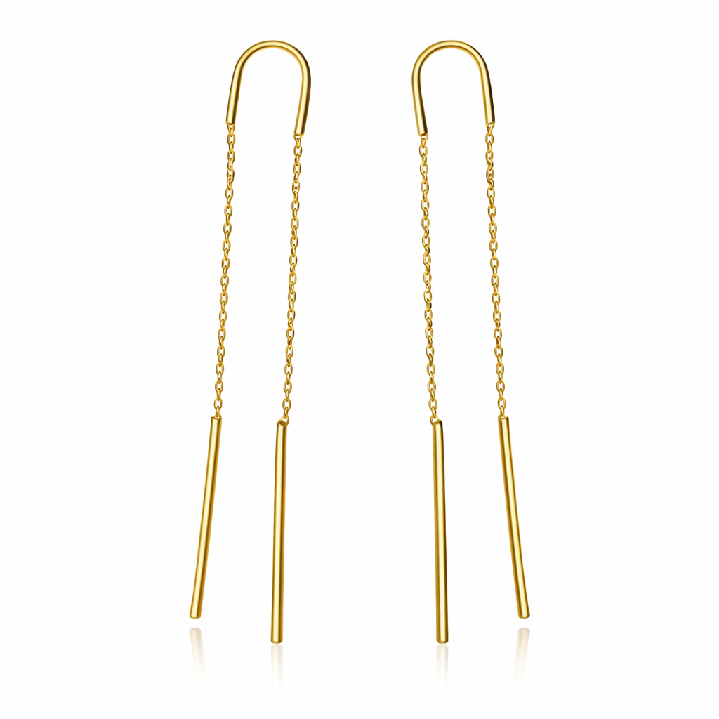 Cercei lungi din Argint 925 Aurit, tip Threader, 8 cm – Design minimalist elegant, cu lanț fin. CD565