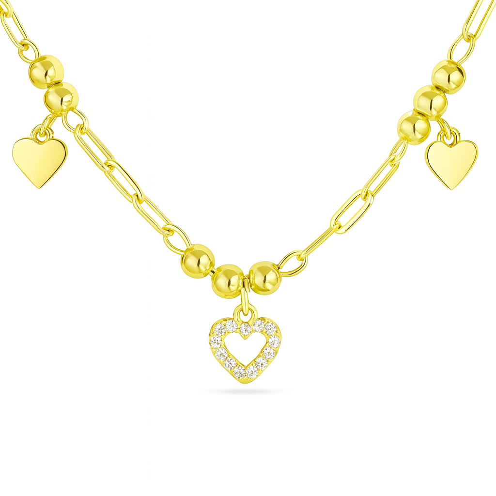 Brățară din Argint 925 Placată cu Aur 14K, Design Inimioare