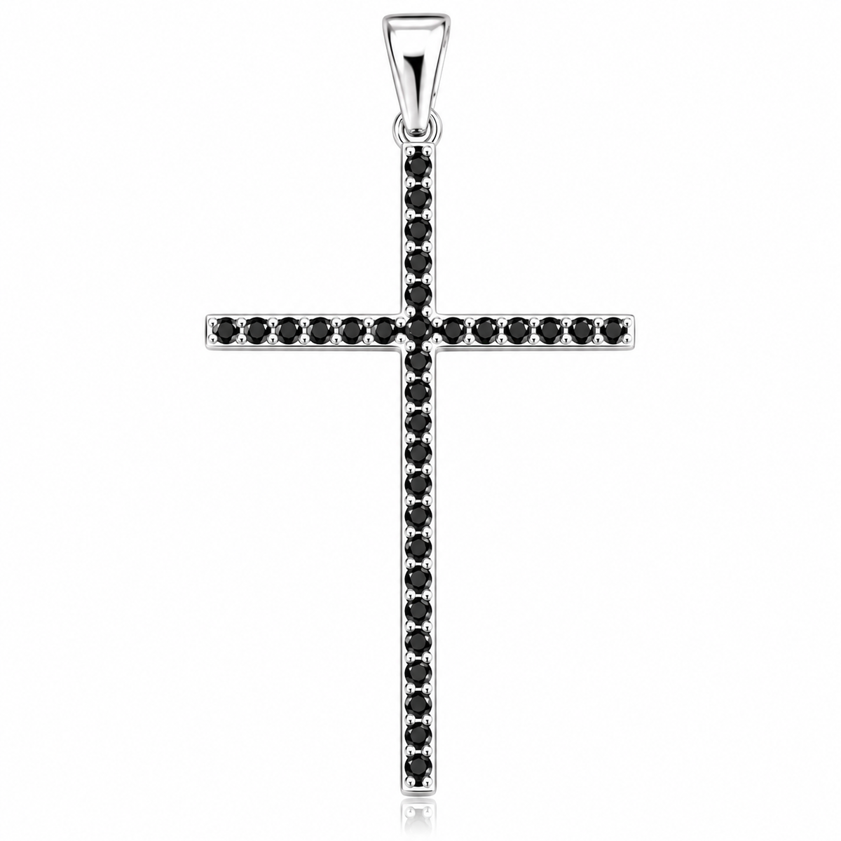 Pandantiv Cruce Elegantă din Argint 925 Rodiat cu Pietre Negre – 45 × 23 mm – Simbol al Credinței și Protecției. P78