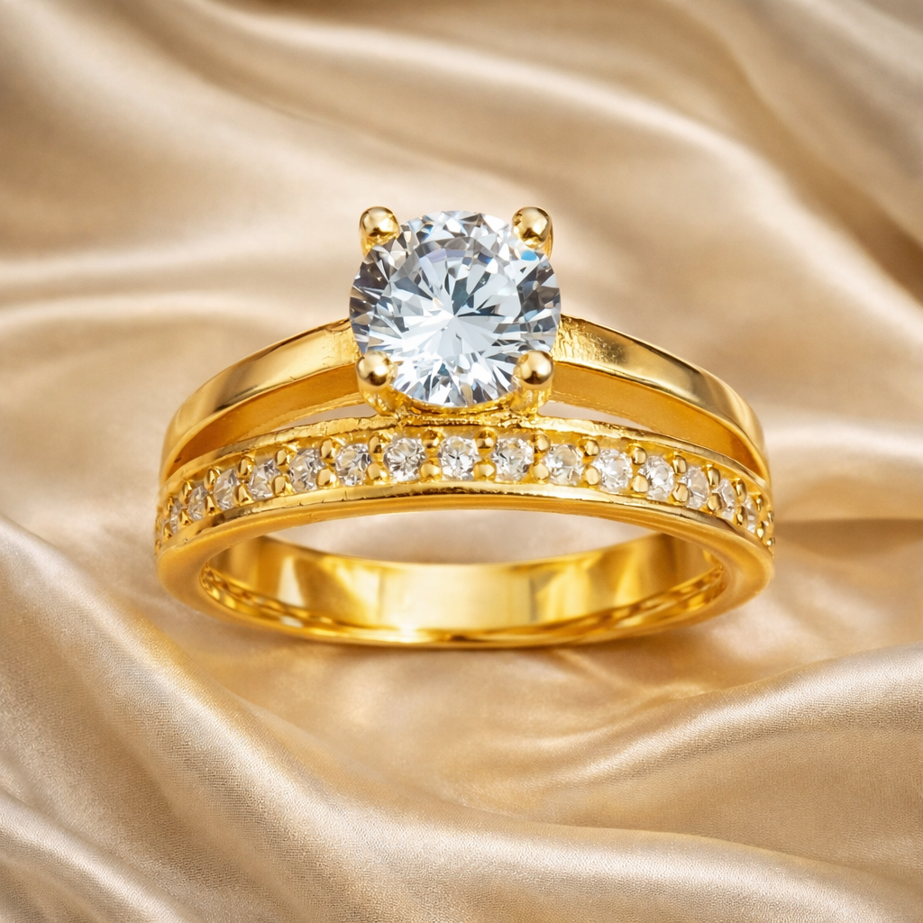 Inel elegant din Argint 925 placat cu aur 14K, cu zirconiu strălucitor – model tip logodnă, design premium, cadou ideal. ID291