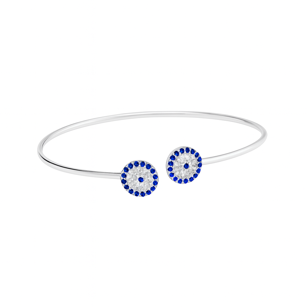 Brățară Deschisă din Argint 925 cu Ochi Albastru și Pietre Zirconiu