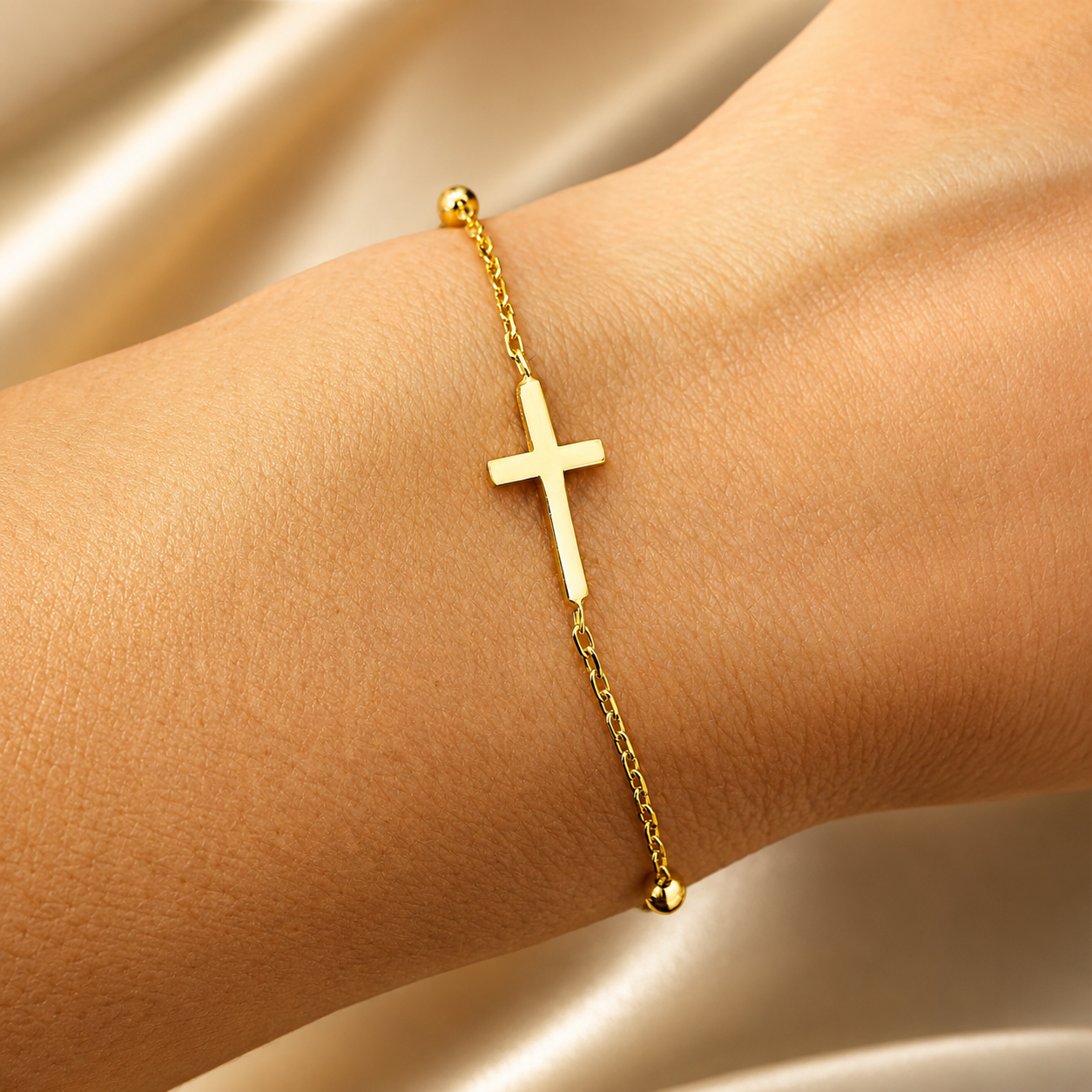 Brățară Cruce din Argint 925 Placat cu Aur 14K, Reglabilă 15+3 cm – Bijuterie Elegantă și Spirituală pentru Femei | Infinity Bijoux România. BD440