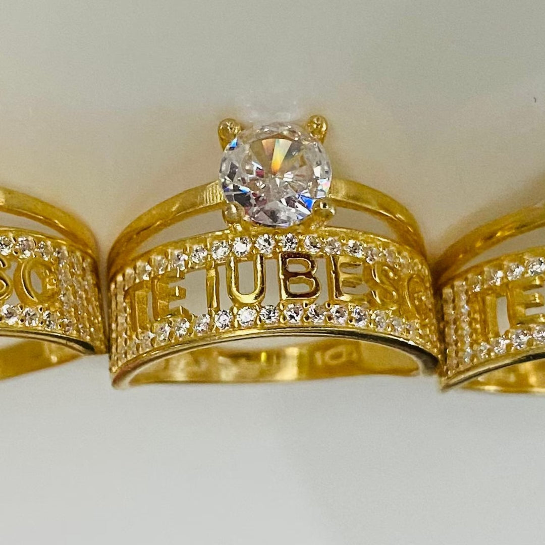 Inel logodna din argint 925 suflat cu aur Te Iubesc, marimea 12