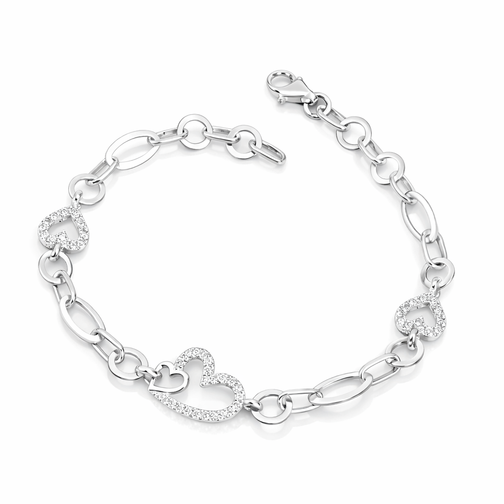 Brățară Argint 925 Inimi Pavé „Eterna Affection” – Eleganță Romantică, 19 cm. BD380