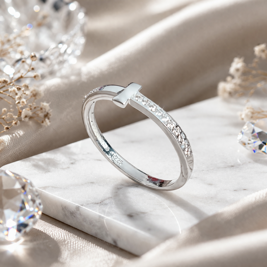 Inel din Argint 925 „Spark Cross Elegance” cu Zirconii Strălucitoare – Design Minimalist și Elegant. ID255