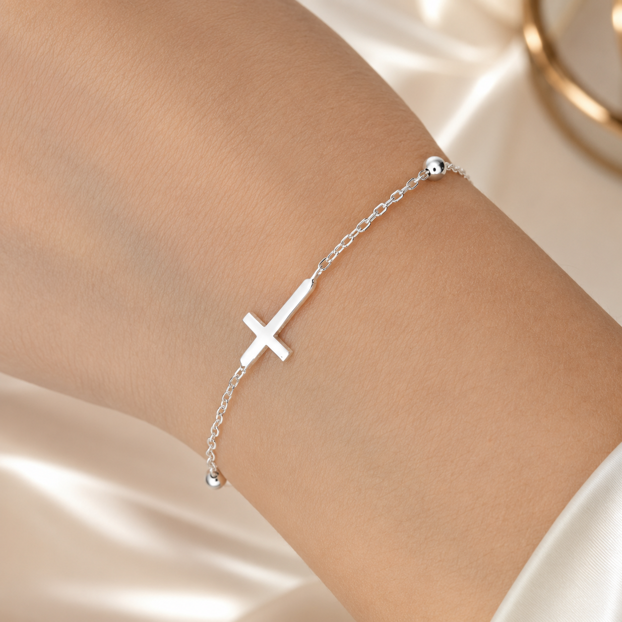 Brățară Argint 925 cu Cruce Minimalistă, Reglabilă 15+3 cm – Simbol Credință și Protecție | InfinityBijoux. BD437