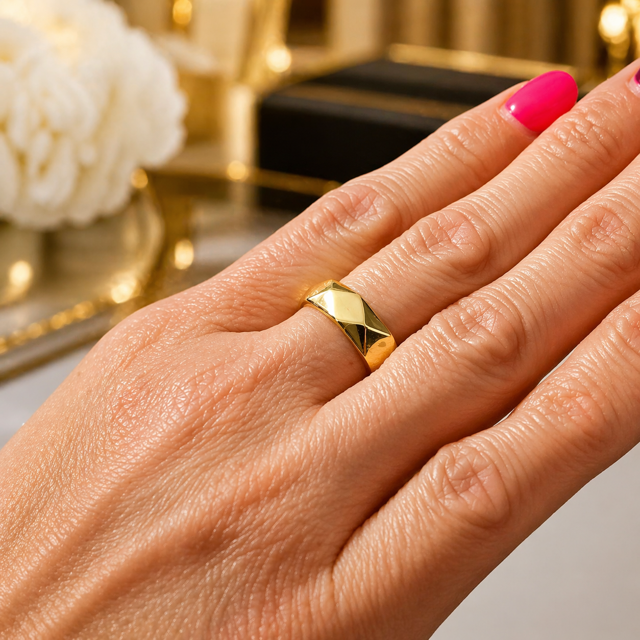 Inel din Argint 925 Placat cu Aur 14K, Design Geometric - ID511