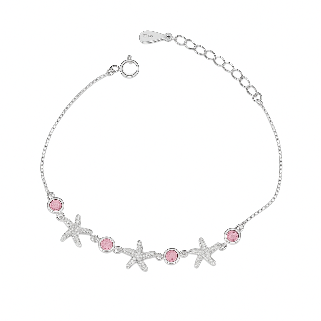 Brățară din Argint 925 cu Stele de Mare și Cristale Roz