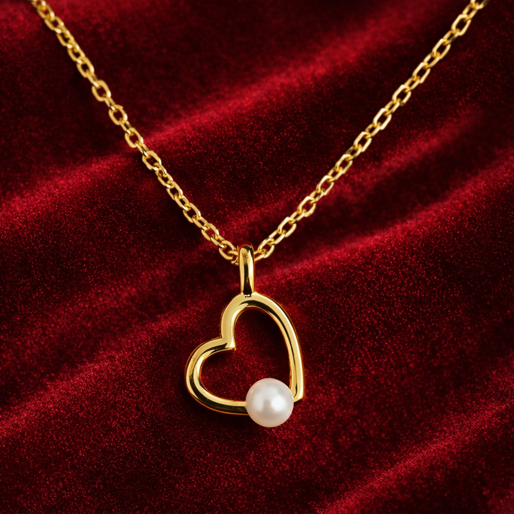 Colier Inimă Delicată cu Perlă – Argint 925 Placat cu Aur 14K, Elegant și Romantic, Lănțișor Ajustabil. C190