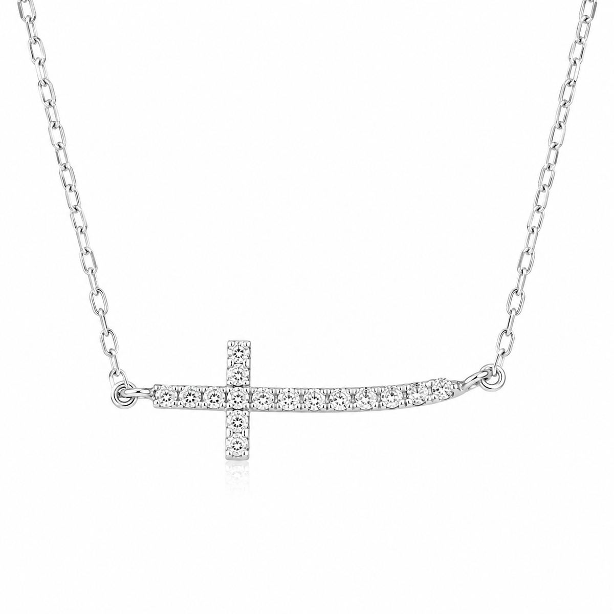 Colier din Argint 925 „Crucea Luminii” cu Zirconii – 41+5 cm, 2,10 g C248