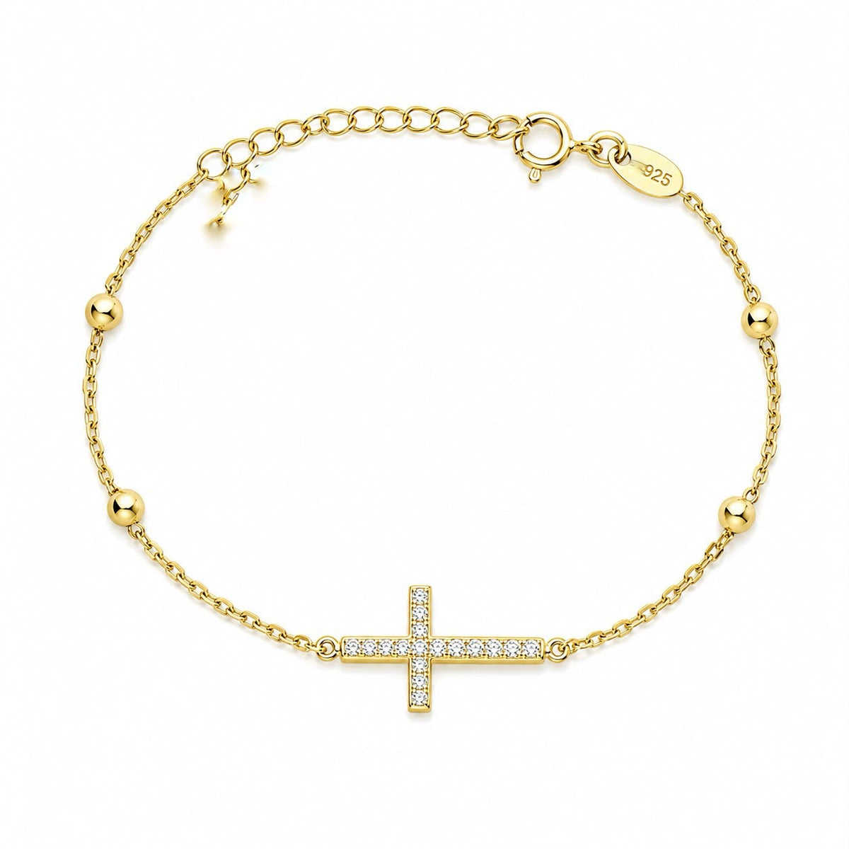 Brățară din Argint 925 Placată cu Aur „Crucea Luminii” cu Zirconii – 14 + 3 cm BD449