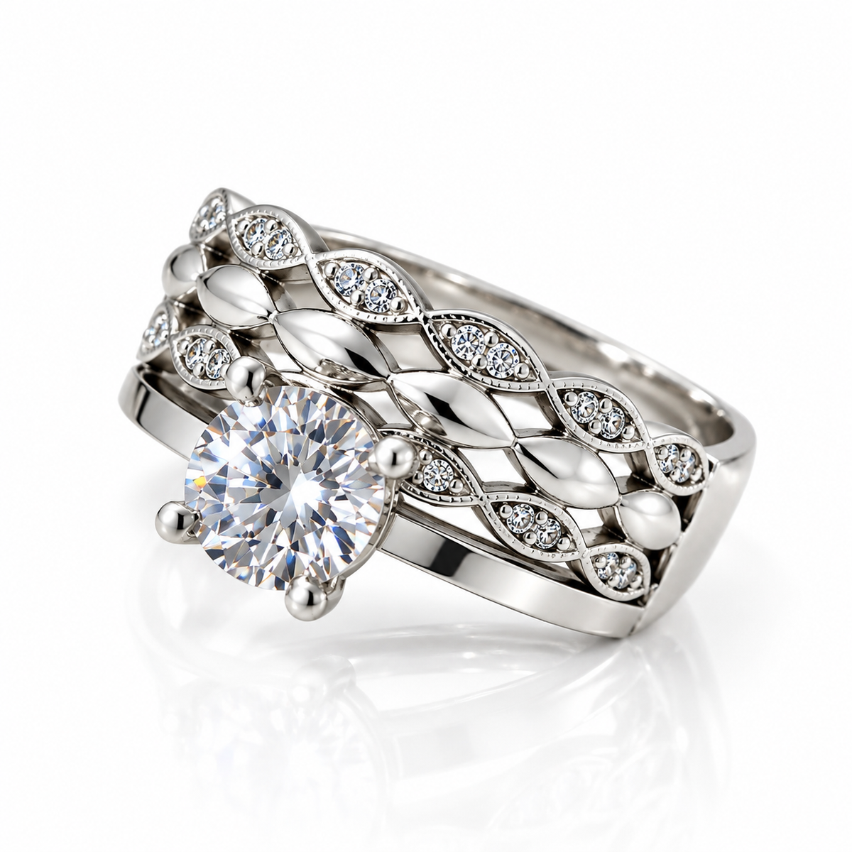 Inel din Argint 925 cu Piatră Solitaire și Design Împletit cu Zirconii – Eleganță Eternă