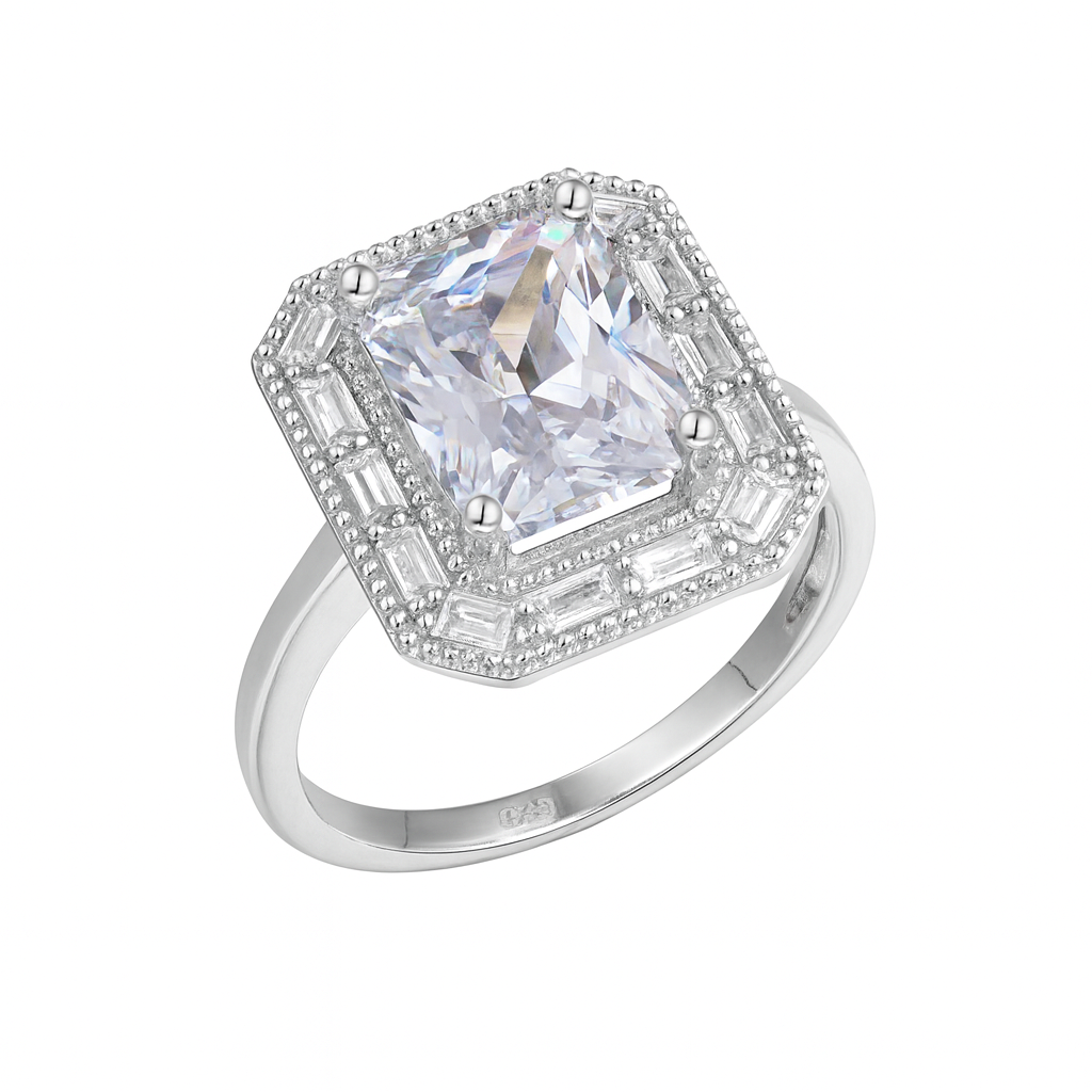 Inel Elegant din Argint 925 cu Piatra Patrata Tip Diamant, Stil Vintage, Mărime 18