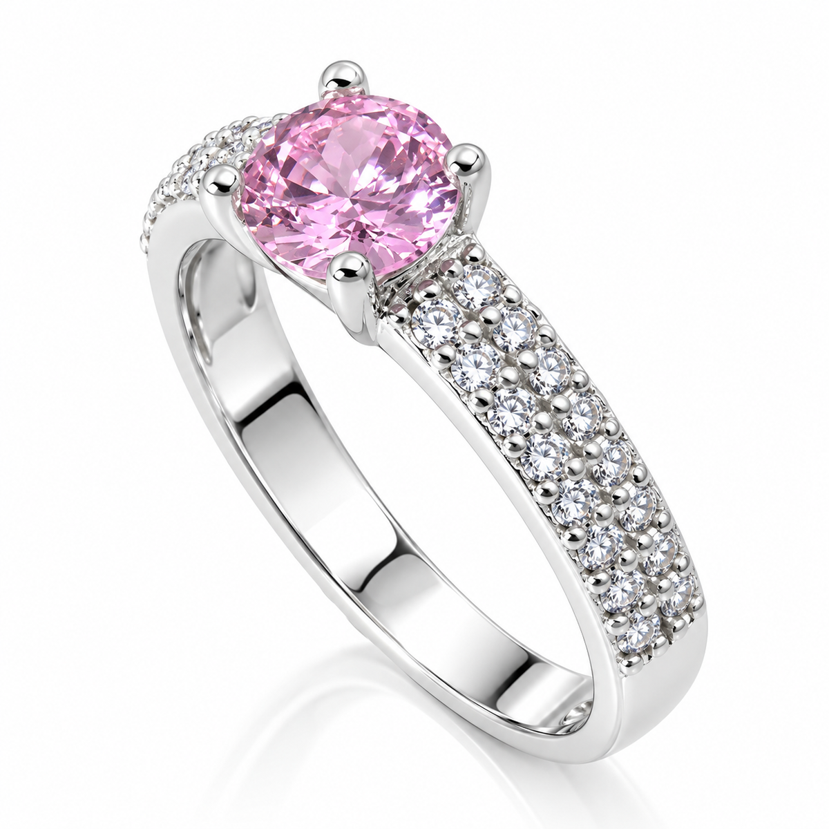 Inel din Argint 925 „Rose Éclat” – Piatră Roz Strălucitoare și Cristale Albe, Eleganță și Feminitate. ID587