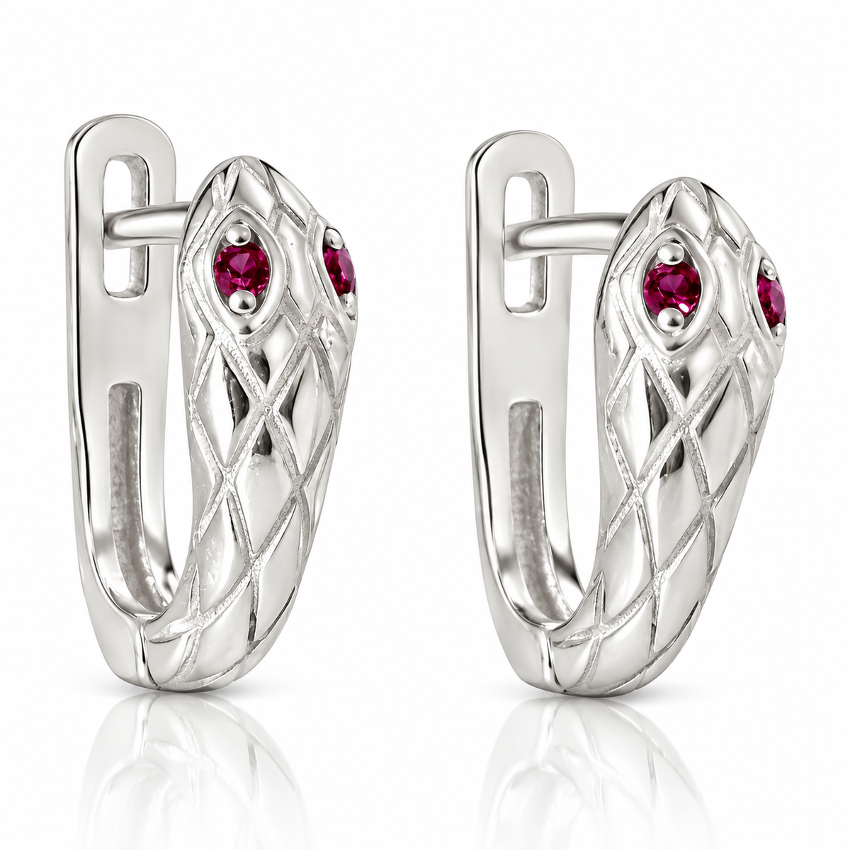Cercei Argint 925 Serpentina Ruby – Model Șarpe cu Pietre Roșii, Design Elegant și Simbol al Protecției. CD674