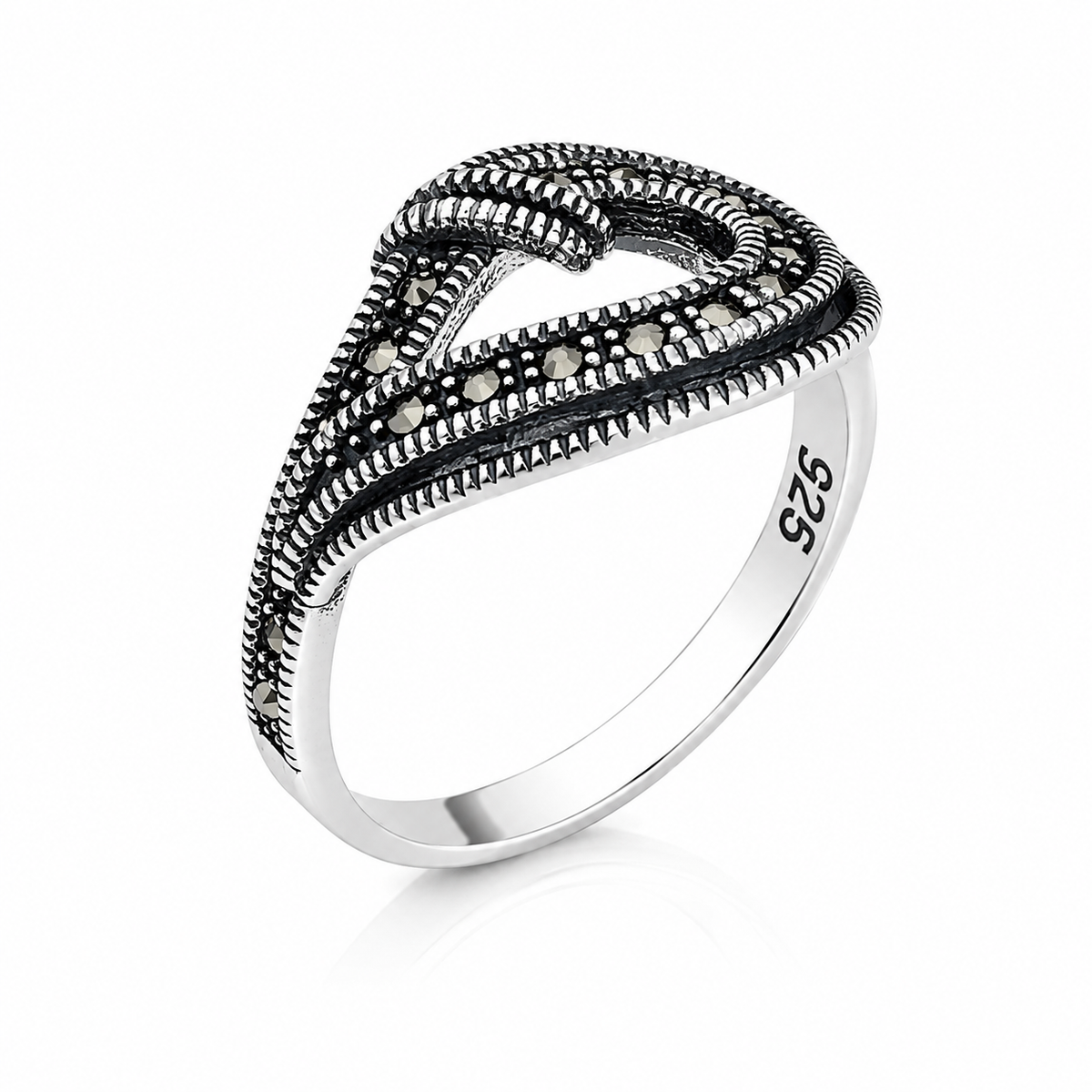 Inel din Argint 925 cu Marcasite „Elara” – Design Vintage Elegant cu Formă Ondulată, 3.50 gr. ID571
