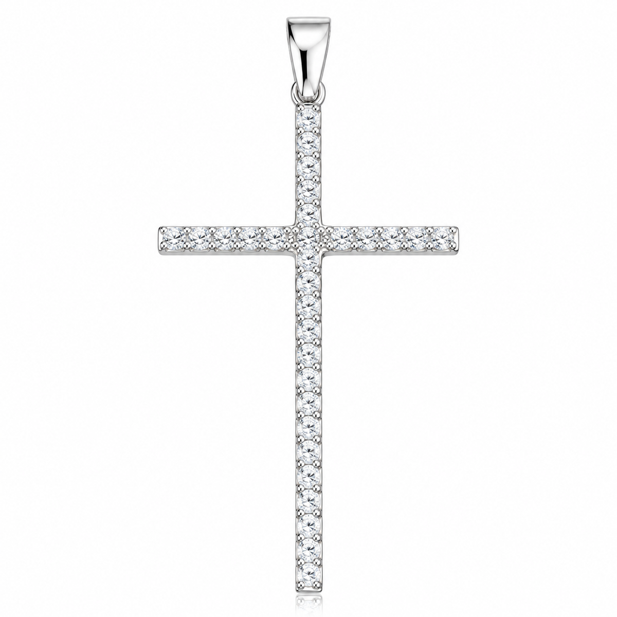 Pandantiv Cruce Lumina Credinței din Argint 925 Rodiat cu Zirconii – 45 × 23 mm. P78