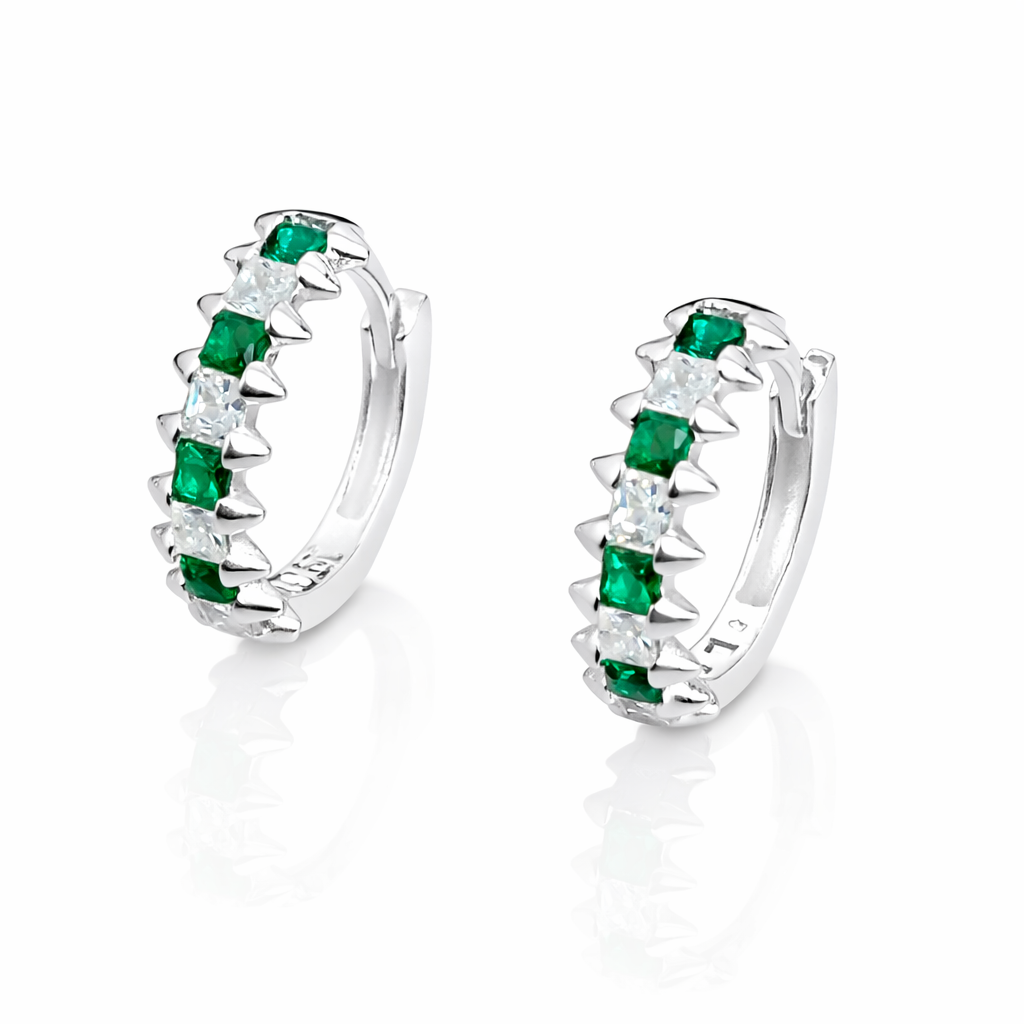 Cercei Argint 925 cu Zirconii Verzi și Albe, 14 mm – Eleganță Modernă, Finisaj Premium. CD524
