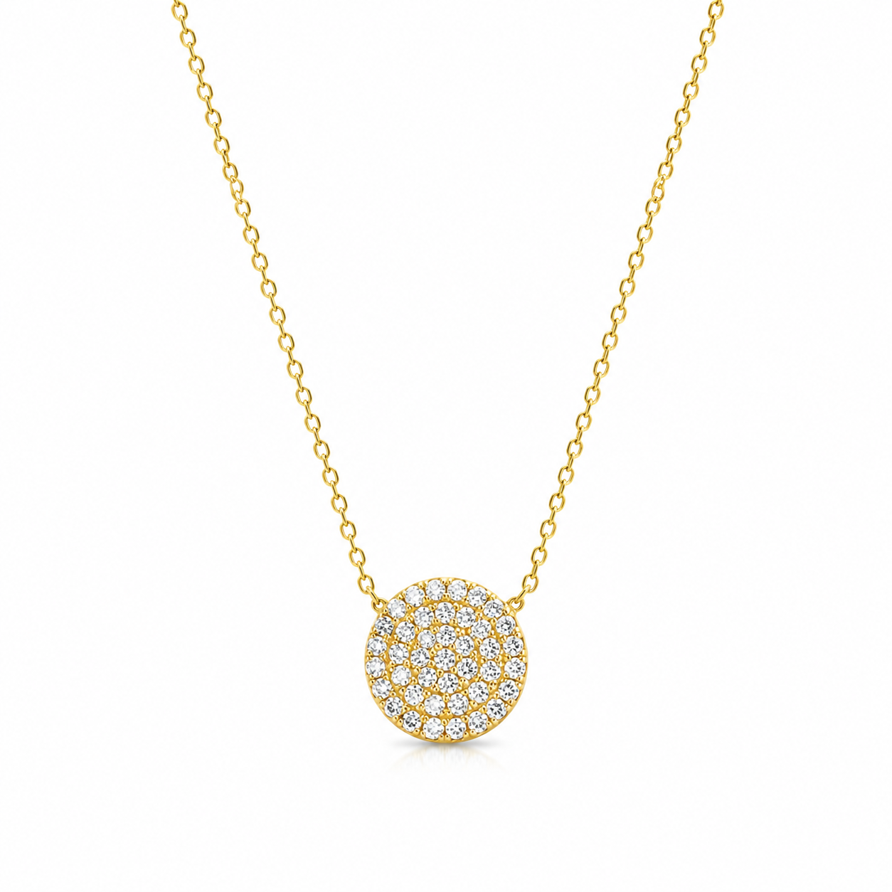 Colier Argint 925 Placat cu Aur 14K cu Pandantiv Rotund Zirconii 9 mm – Lănțișor Elegant Damă, Lungime Ajustabilă 41+5 cm, Cadou Ideal. C180
