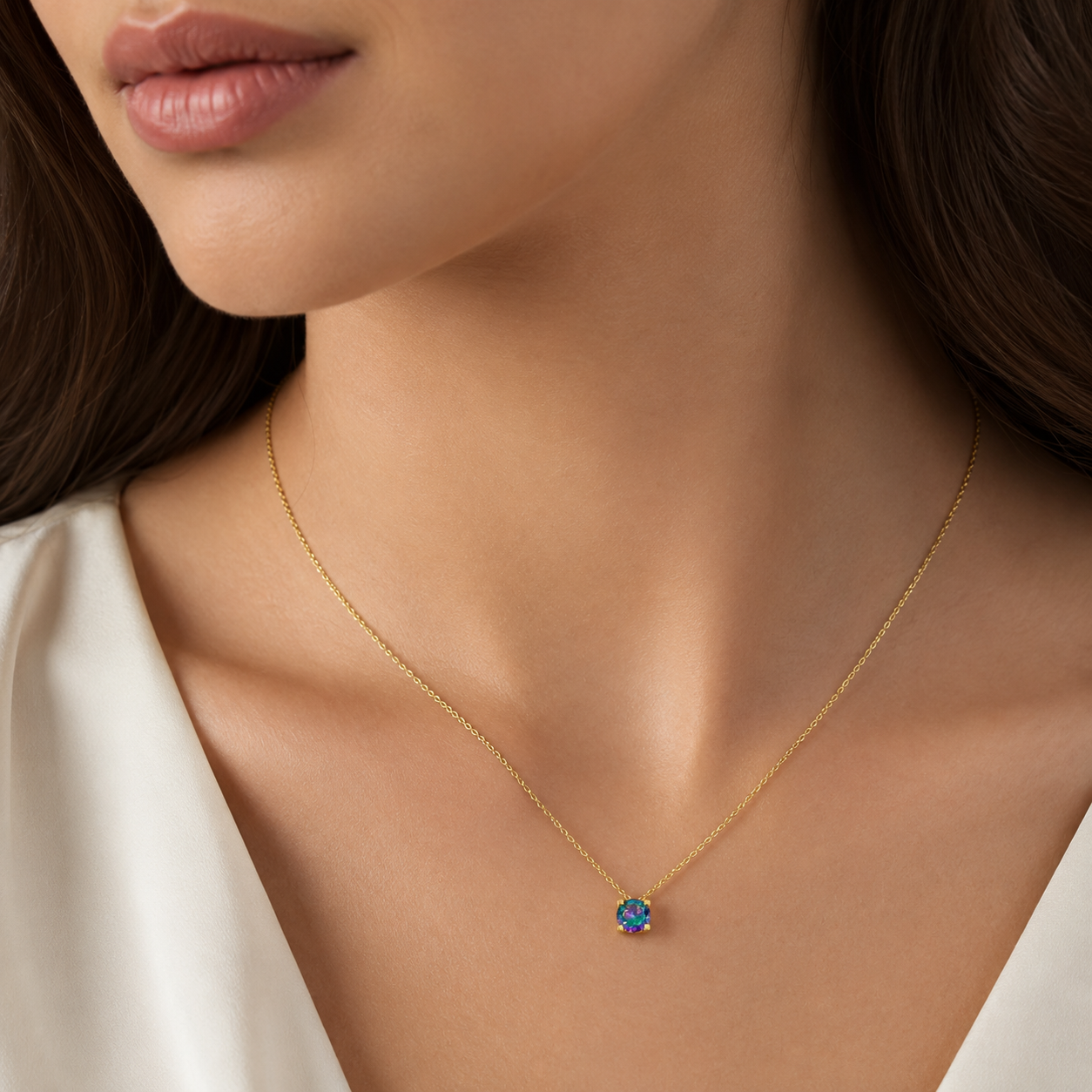 Colier Argint 925 Placat cu Aur 14K cu Pandantiv Multicolor 6mm – Elegant, Fin, Lungime Ajustabilă 41+5 cm | InfinityBijoux.ro. LD81