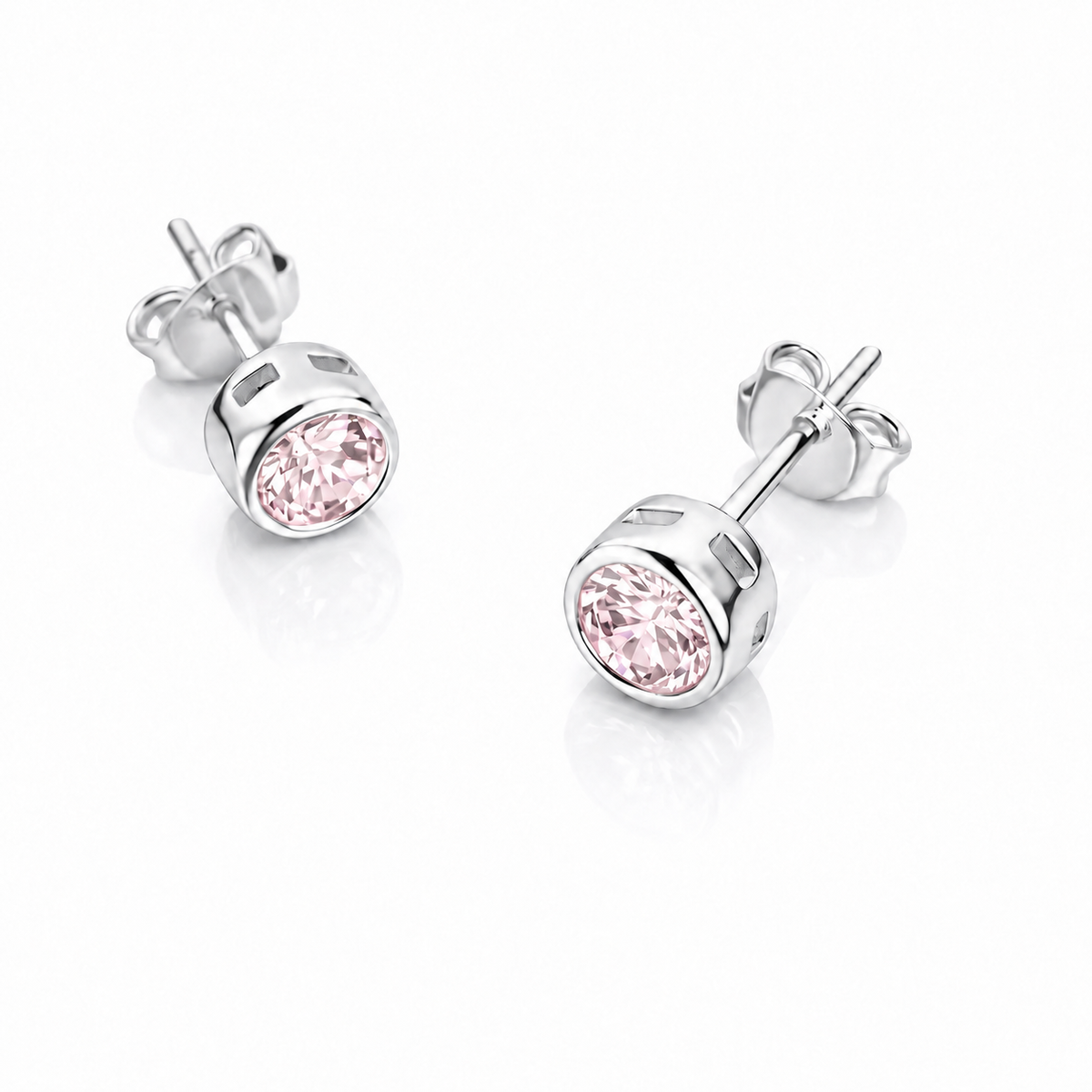 Cercei din argint 925 „Roua Roz” – pietre roz pal, model cu tijă, 6 mm. CD701