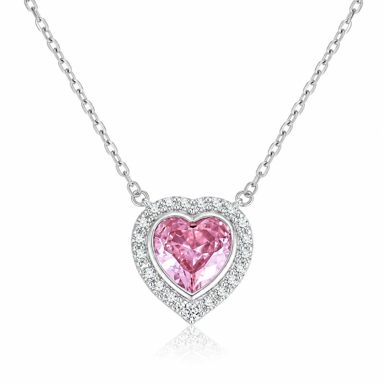 Colier din Argint 925 cu Pandantiv Inimă Roz 12x11 mm – Elegant, Delicat, Lungime Ajustabilă 40+5 cm, Cadou Romantic pentru Femei. C229