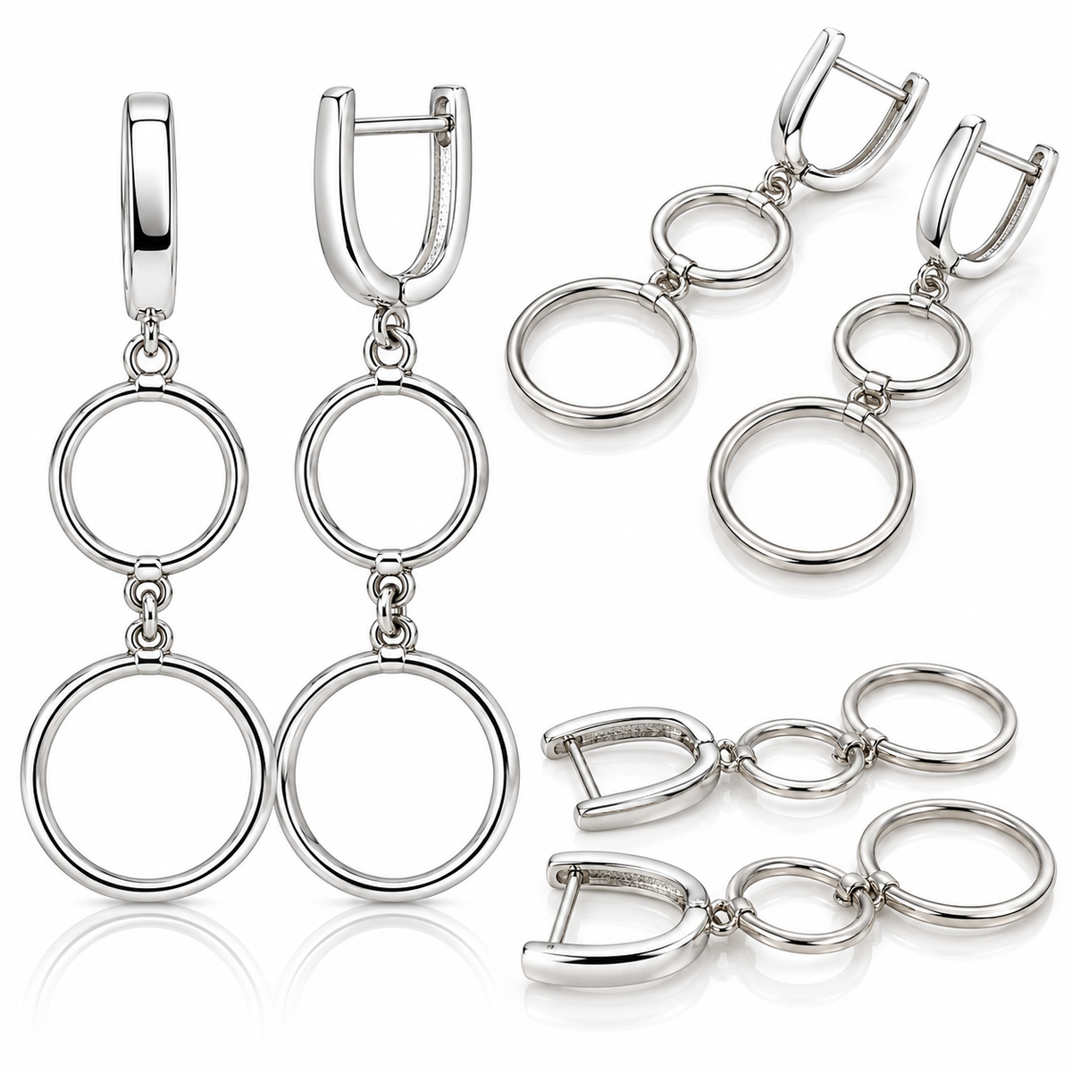 Cercei Lungi din Argint 925 „Eternal Circles” – Două Cercuri Mobile, 5 cm, 4,96 g