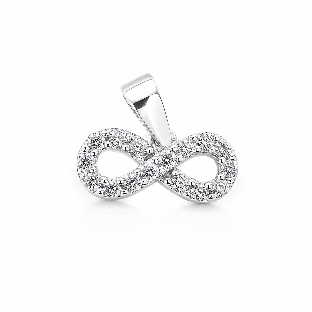 Pandantiv Infinit „Eterna” din Argint 925 cu Zirconii Albe – 1 cm, Simbolul Iubirii Fără Sfârșit. P47
