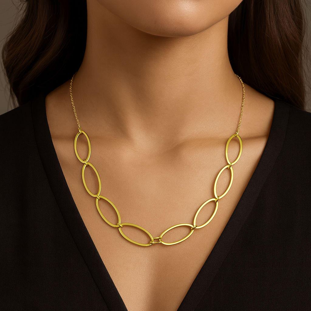 Colier elegant din argint 925 placat cu aur de 14K, design oval modern, lungime ajustabilă