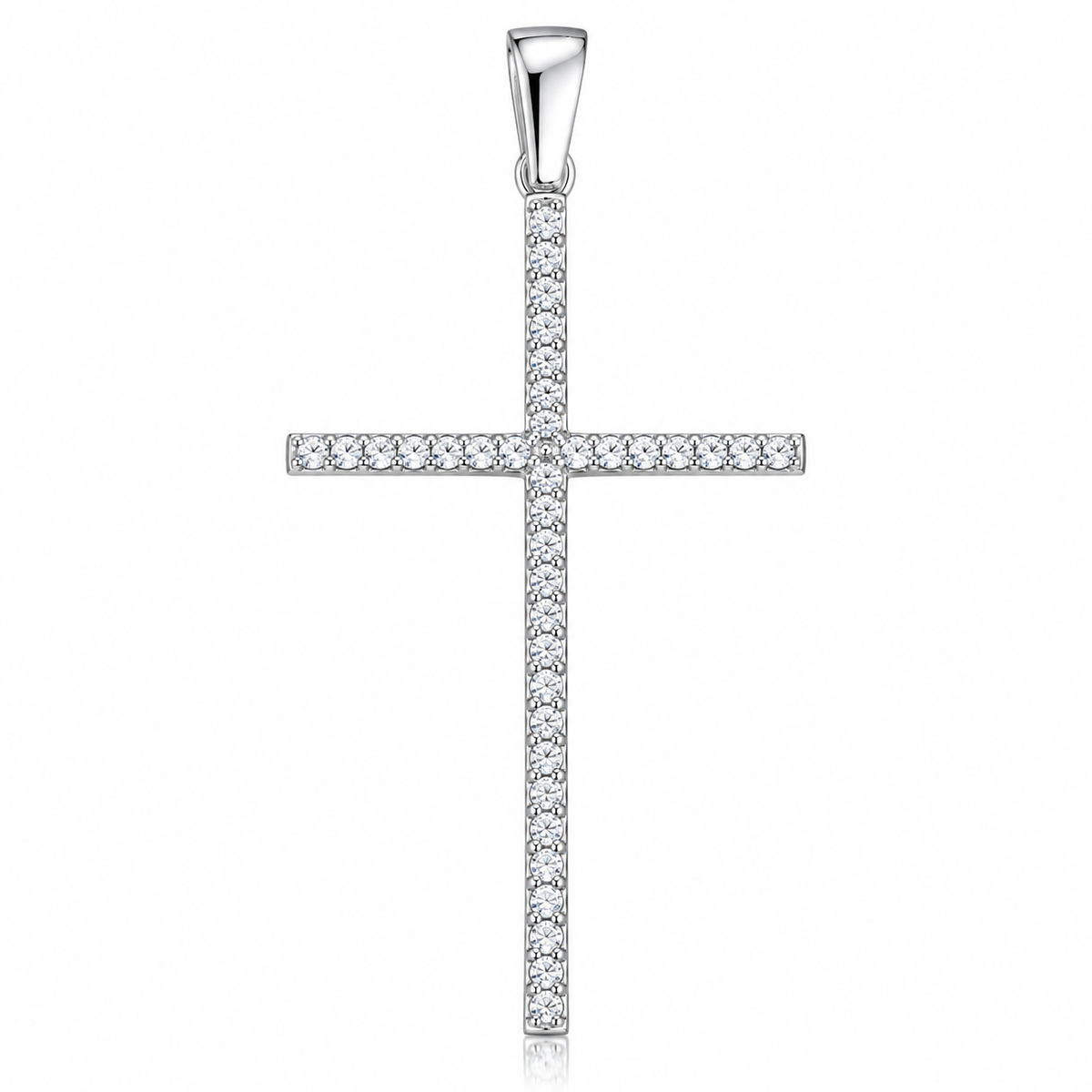 Pandantiv Cruce Lumina Credinței din Argint 925 Rodiat cu Zirconii – 45 × 23 mm. P78