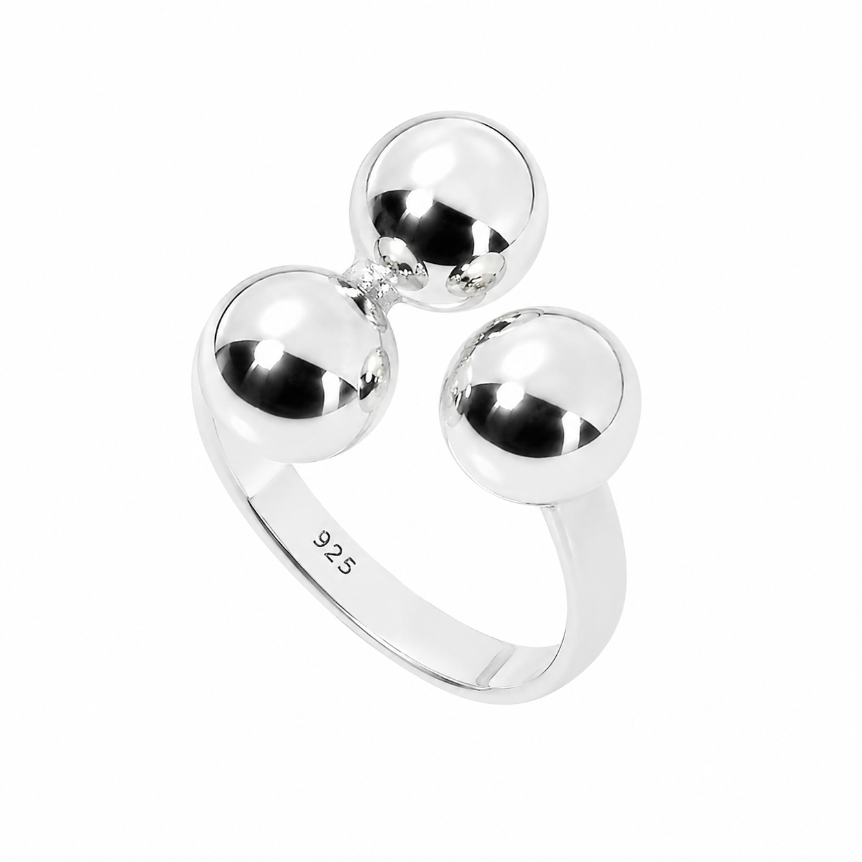 Inel Reglabil din Argint 925 „Trinitatea Luminii” – Design Modern cu 3 Biluțe, Eleganță Contemporană. ID560