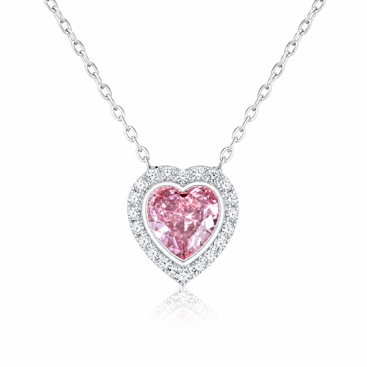 Colier din Argint 925 cu Pandantiv Inimă Roz 12x11 mm – Elegant, Delicat, Lungime Ajustabilă 40+5 cm, Cadou Romantic pentru Femei. C229