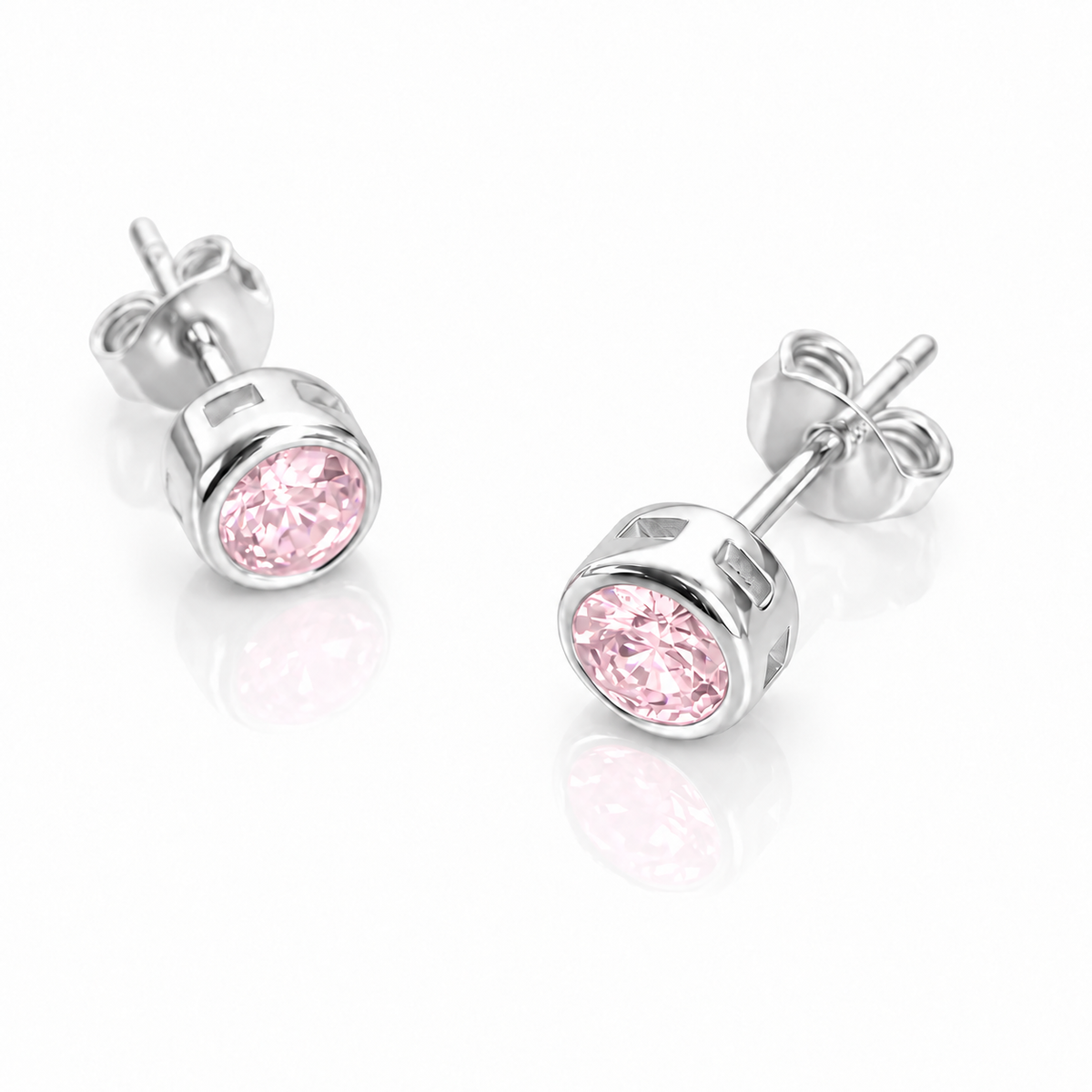 Cercei din argint 925 „Roua Roz” – pietre roz pal, model cu tijă, 6 mm. CD701